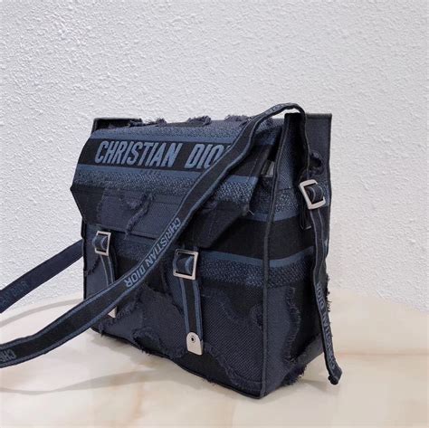 Blue Diorcamp Camouflage Embroidered Canvas Messenger 